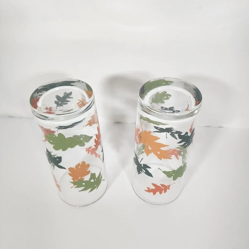 Vintage 16 Oz Maple / Fall Leaf Glass Tumblers Set of 2, 6.5
